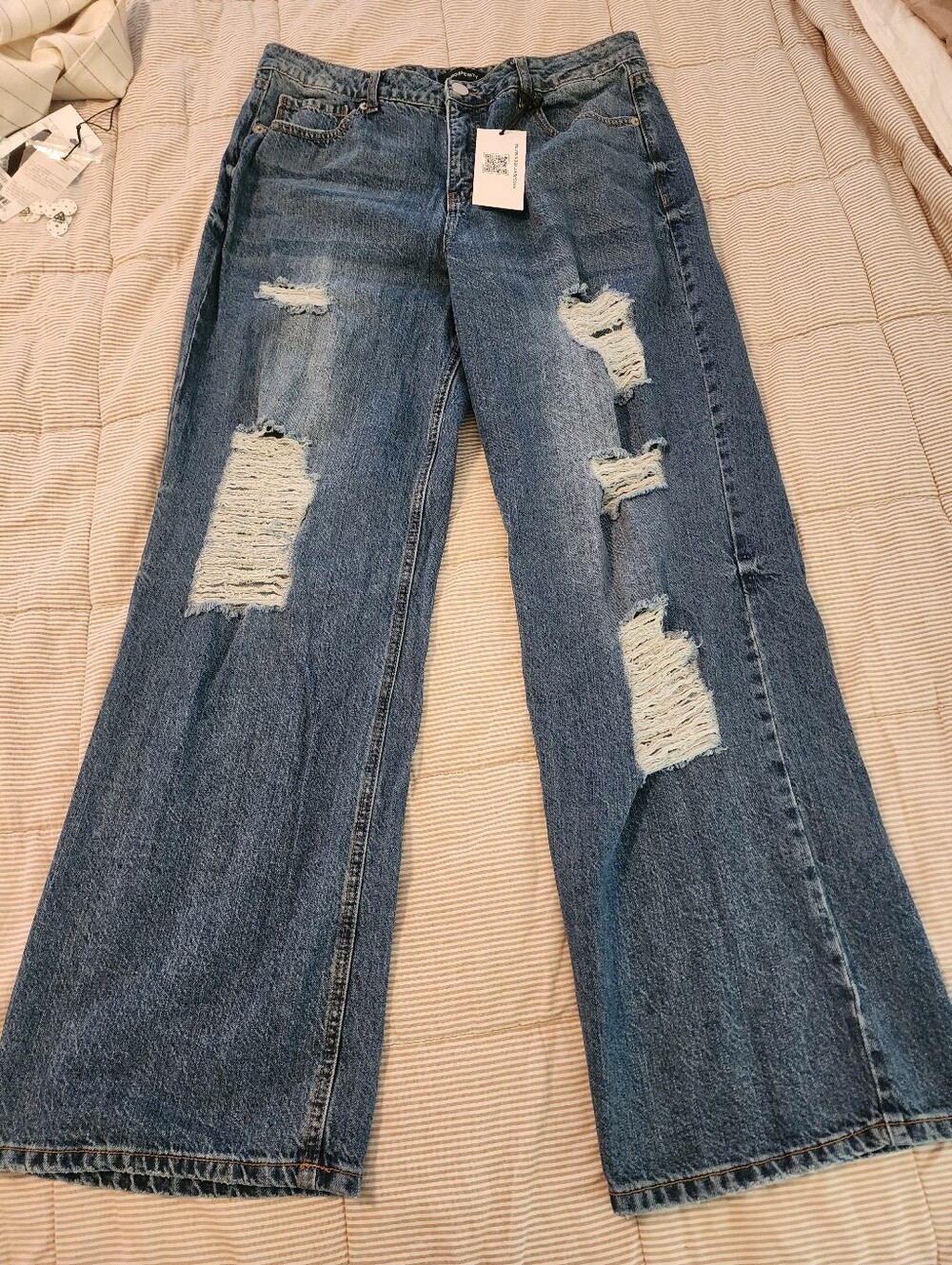 Prosperity Wide Leg Distressed Ripped Women's Jeans Medium Wash Sz 31 All Cotton